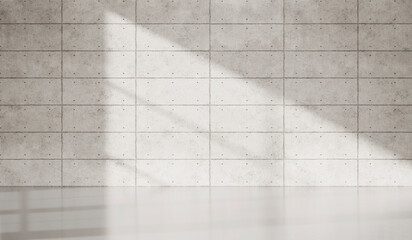 Wall Mural - Empty dark abstract industrial cement wall studio room interior for display product on concrete wall background with soft shadows from the window