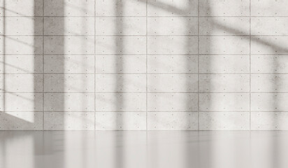 Wall Mural - Empty dark abstract industrial cement wall studio room interior for display product on concrete wall background with soft shadows from the window