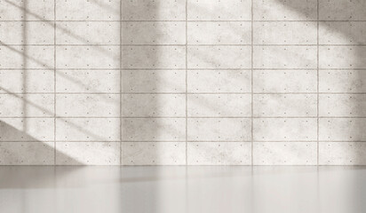 Wall Mural - Empty dark abstract industrial cement wall studio room interior for display product on concrete wall background with soft shadows from the window