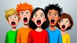 © Nataliia_Trushchenko - Group of children are standing together with their mouths wide open. The children are of different ages and colors, and they appear to be singing or making a loud noise