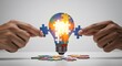 © ekabaturraden - Concept of collaboration teamwork and creative idea with light bulb from puzzles