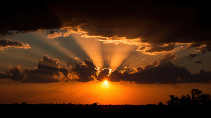 Wall Mural - breathtaking sunset showcases vibrant orange and yellow hues radiating through dark clouds, creating