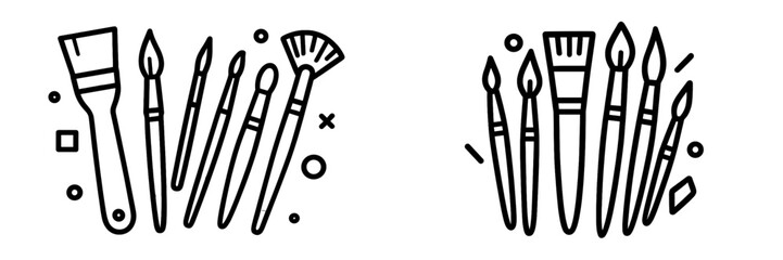 Artist and makeup brushes line icon set for creative projects and beauty applications isolated on a white background
