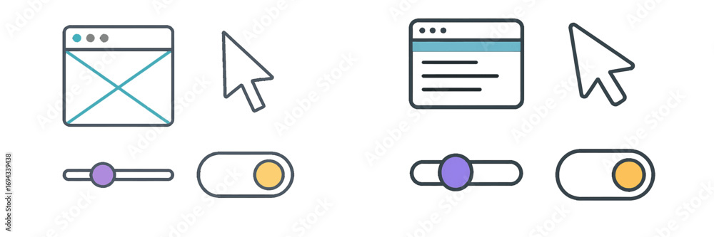User interface design elements with window, cursor, and toggle switch ...