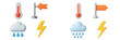 © Alexandr - Set of 3D style weather forecast and navigation direction icons with thermometer, rain cloud, lightning, and flag