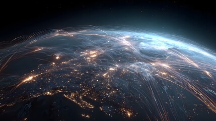 Wall Mural - global network connections data visualization earth technology communication worldwide digital world
