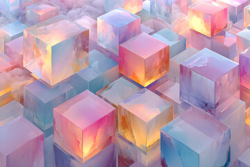 Wall Mural - geometric cube pattern with soft pastel gradient