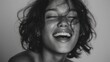 © Gpjek - Expressive monochrome portrait of a young woman with joyful laughter
