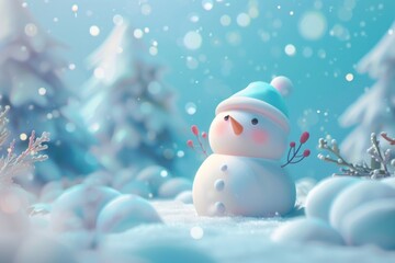 Canvas Print - cute winter background outdoors snowman cartoon.