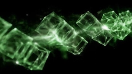 Wall Mural - Abstract 3 d cubes glowing green against black background