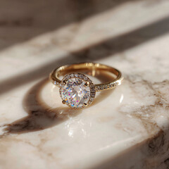 Wall Mural - Gold Ring with Diamond on Marble