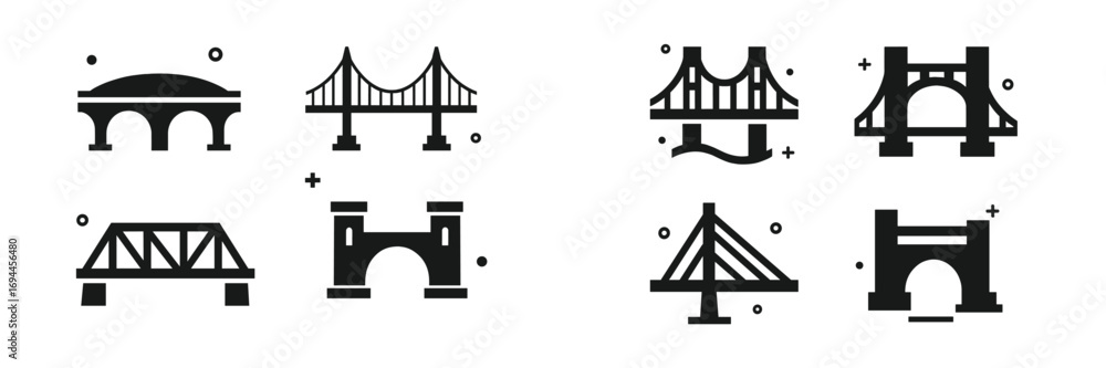 Collection of glyph icons showing various bridge structures like ...
