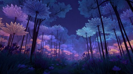 Wall Mural - Vibrant Hallucinatory VR Realm of Radiant Floral Creatures