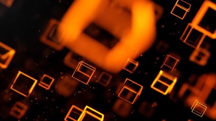 Wall Mural - Abstract orange glowing cubes floating on a dark background