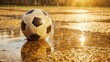 © Songkran - A soccer ball bouncing on the wet grass after a rainy day