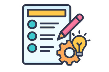 Checklist with pencil and gear symbolizing productivity and ideas business method planner