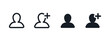 © Chelpanoff - Add user icon. Person silhouette with a plus sign vector illustration. New profile creation symbol. Friend request and contact addition sign.