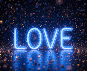 Canvas Print - vibrant blue neon love sign with light, abstract background, and glowing particle effect. romantic, 