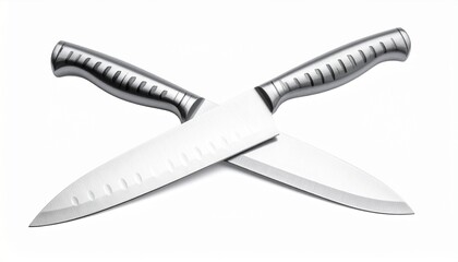 Chef stainless steel kitchen knife with sharp blade essential cooking tool isolated on white background
