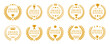© dlyastokiv - Golden award winner emblems set, gold award badges with laurel wreaths, stars, trophies and crowns symbols