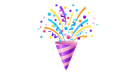 Party popper exploding with confetti and streamers isolated on transparent background