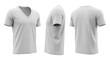 © tr144 - Blank White V-Neck T-Shirt Mockup, Front, Side, and Back Views Isolated on White Background