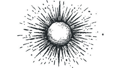 Wall Mural - Hand Drawn Sunburst Icon with Rays and Splatters on Transparent Background. Vector hand drawn illustration