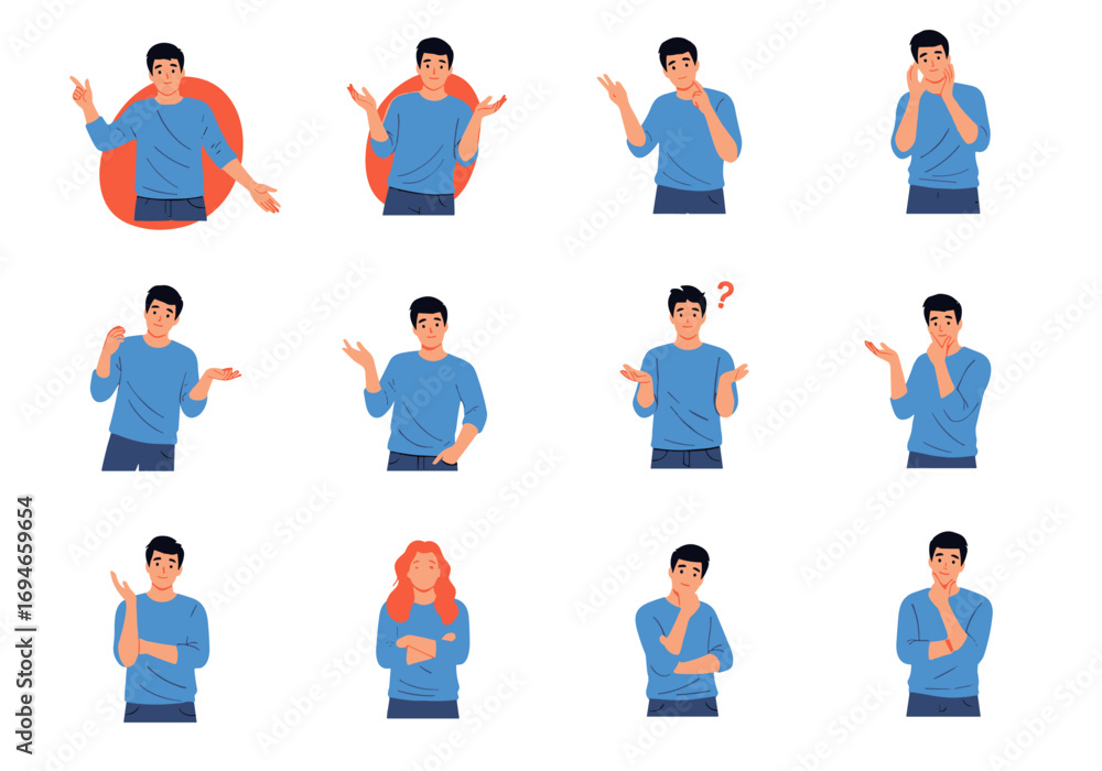 Collection of diverse human gestures and expressions demonstrating a ...