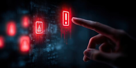 Hand pointing to error alerts on a digital interface