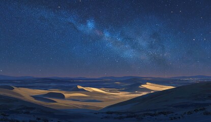 Night desert landscape with milky way