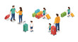 © Maureen - Family travel scene with luggage and travelers in isometric style