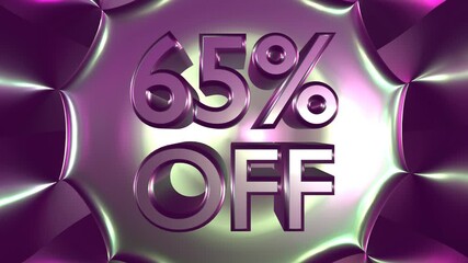 Wall Mural - 65 percent off on glowing background animation for business and sale concept