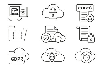 Wall Mural - Cybersecurity and protection icon set. secure data and privacy icons, line style collection
