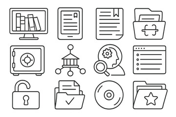Wall Mural - Business, office line icon set: document, folder, security, database, management icons