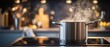 © Ol - The Pot on a Modern Induction Stove Emitting Steam in a Cozy Kitchen