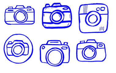 Wall Mural - Photo Camera Icons Crayon Chalk Drawing Doodle Vector Set