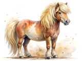 Watercolor illustration of a cute pony isolated on white background