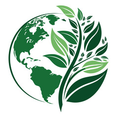 Vector art of green earth globe with tree leaves for environment concept design vector