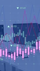 Wall Mural - animation of financial data processing against computers on office desks