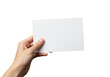 © Sejjil - Hand holding a blank white card for text or design on a dark background isolated on transparent background