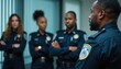 © Viktor - Security chief leads diverse officers in VIP protection briefing. Team exhibits professionalism, strategic planning, effective communication. Vigilance, preparedness key for executive safety, risk