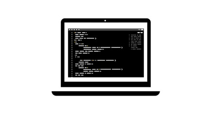 Modern laptop with coding screen in minimal black and white design