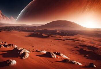 Wall Mural - Alien Landscape With Gigantic Planet