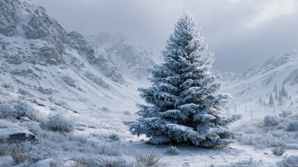 Wall Mural - snowy christmas tree in a winter wonderland
