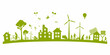 © Bijoy - Green eco friendly city skyline with renewable energy and happy families living sustainably