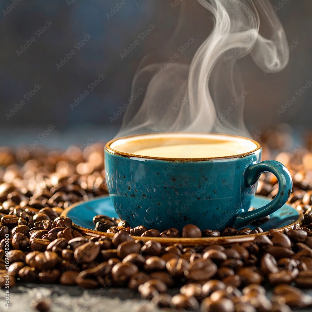 Steam rising from a blue coffee cup Stock Photo | Adobe Stock