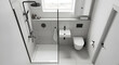 © Cahyani - Contemporary Minimalist Bathroom Interior Featuring Shower, Toilet, and Sink Design