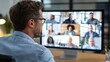 © Johannes - business man having virtual team meeting on video conference call using computer social distance employee working from home office talking to diverse colleagues in remote videoconference online chat