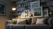 © Tiara - Cozy Interior Emphasizing Art And Shelves Beside Comfortable Couch And Lamp