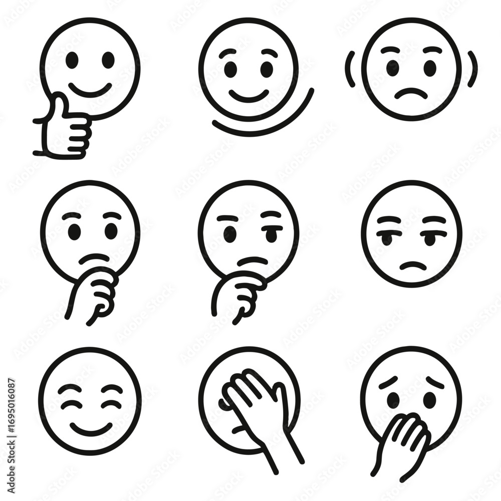 Face Reaction Icons. Line style icons of face reaction and gesture ...